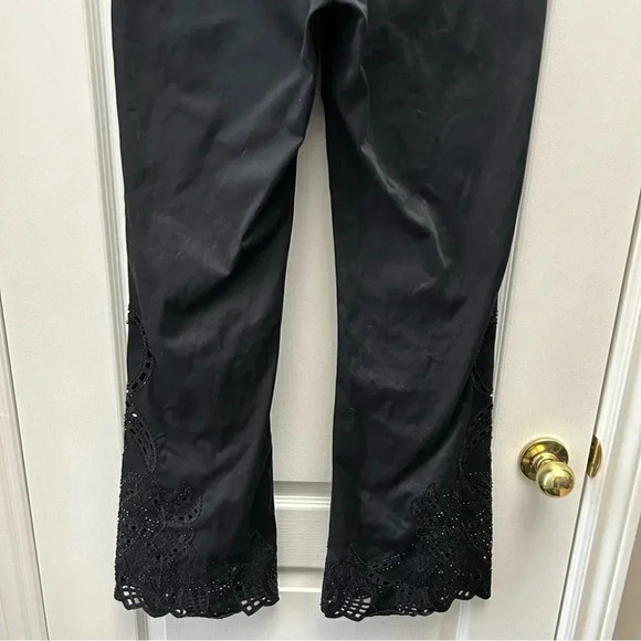 Melanie Lyne Wide Straight Leg Trouser Pants Beaded Laser Cut Black Size 6 - Picture 10 of 16